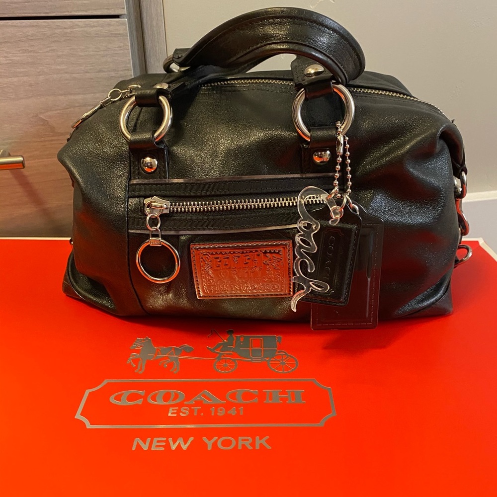 COACH Black Leather Poppy Duffel Purse (15914)